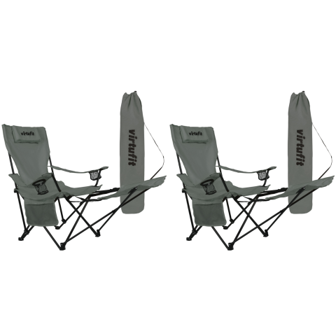 VirtuFit Campingstoel opvouwbaar met voetsteun - Strandstoel - Grijs - Set van 2