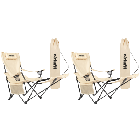 VirtuFit Campingstoel opvouwbaar met voetsteun - Strandstoel - Beige - Set van 2