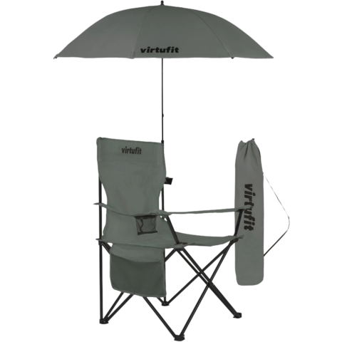VirtuFit Opvouwbare Camping Stoel - Inclusief Universele Stoelparasol - Grijs