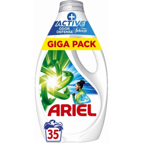 4x Ariel Vloeibaar Wasmiddel Active + Odor Defense 35 Wasbeurten 1575 ml