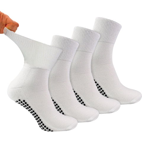 4-Pack Korte Bamboe Diabetessokken met Grips voor Heren en Dames