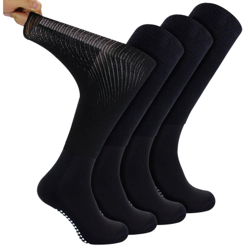 4-Pack Lange Bamboe Diabetessokken Met Grip Voor Mannen En Vrouwen