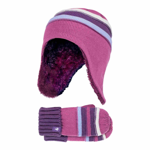 Heat Holders - Pom Pom Muts En Wanten Set Voor Meisjes - Rode Violet