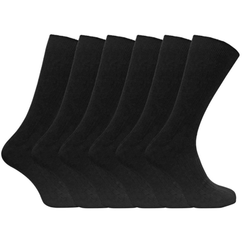 Set van 6 geribbelde, ademende herensokken van 100% katoen - Zwart