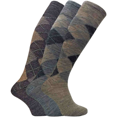 Set van 3 Argyle kniekousen van lamswol voor heren - Bruin