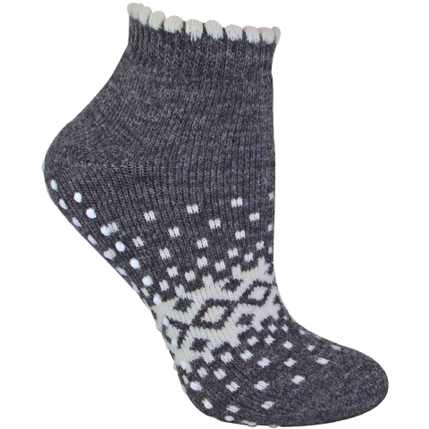 Thermische laag uitgesneden wollen antislip pantoffelsokken voor dames - Houtskool