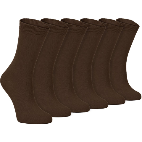 Set van 6 effen, casual katoenen damessokken - PL30 Lichtbruin