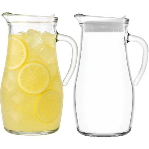 5Five Sap en waterkan - 2x - met deksel - 1,5L / 1500 ml - glas - schenkkan - karaf -