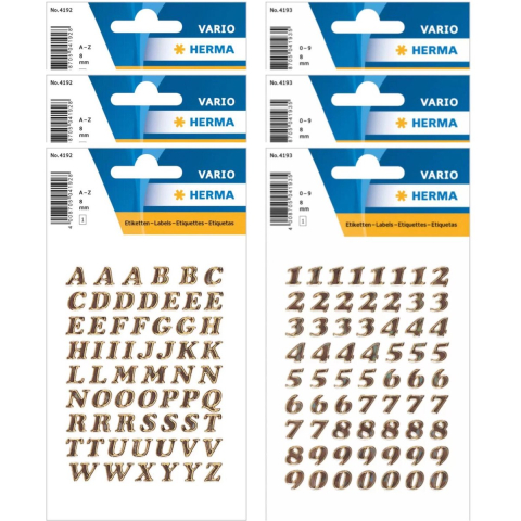 Herma stickervellen letters en cijfers - 6x vellen - goud - 8 mm - watervast -