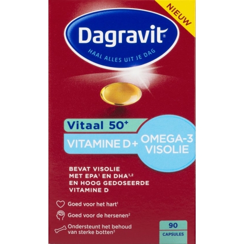 Dagravit Vitaal 50+ Vitamine D + Omega-3 Visolie - DHA is goed voor het hart en hersenen - Vitamine D ondersteunt het behoud van sterke botten - 90 capsules