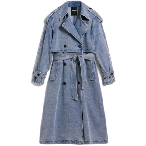 denim trenchcoat met ceintuur - BLUE - M