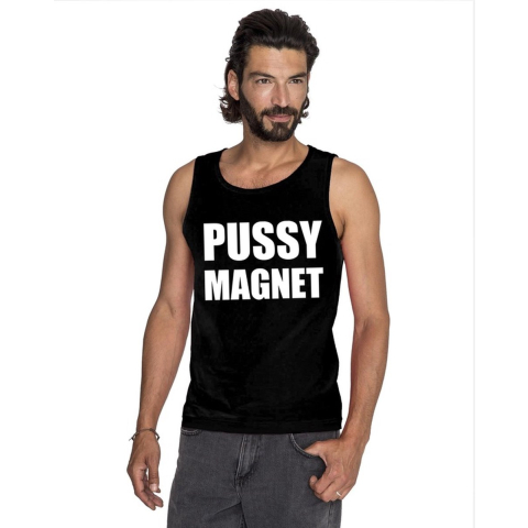 Pussymagnet tekst singlet shirt/ tanktop zwart heren 2XL -