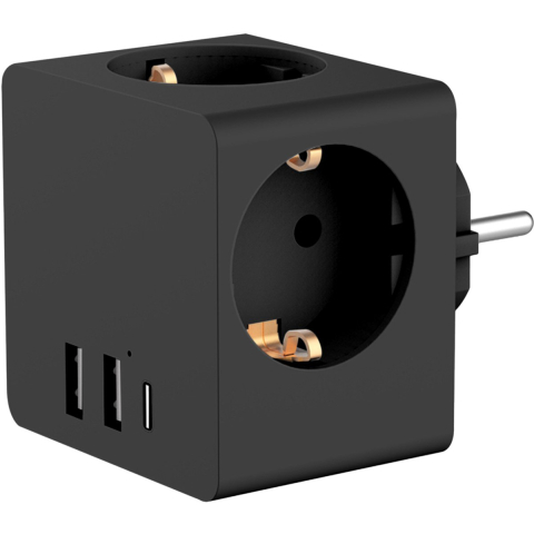 Accezz PowerCube 6-in-1 1x USB-C+2x USB-A+3x stopcontact 4000W Oplader Zwart