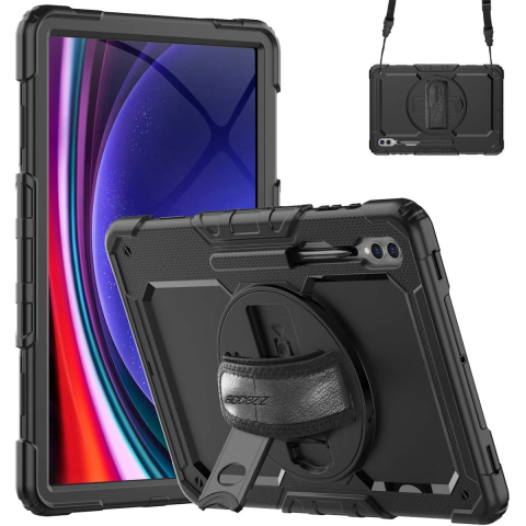 Accezz Rugged Backcover met schouderstrap Samsung Galaxy Tab S9 Ultra Tablethoesje Zwart