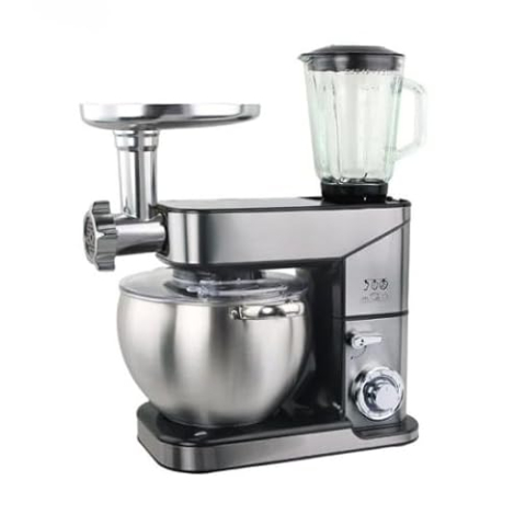 3-in-1 multifunctionele robot met hakmolen + blender + kneedmachine, 2000 W, 12 l, grijs