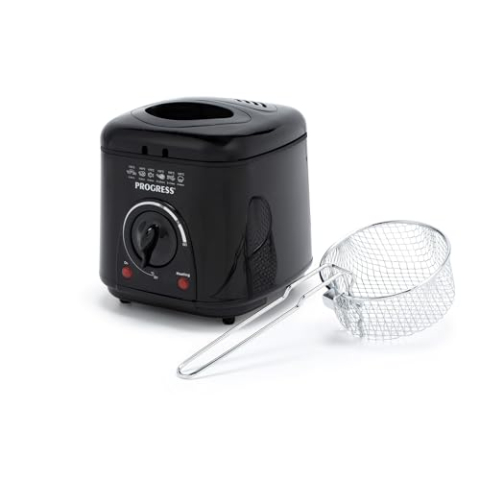 Progress EK2969PBLKVDE Compact 1L Mini Deep Fat Fryer - Removable Non-Stick Cooking Basket, Easy Clean, Non-Slip, Adjustable Temperature Control, Countertop Chip Pan, Odour Reducing Filter, 950W
