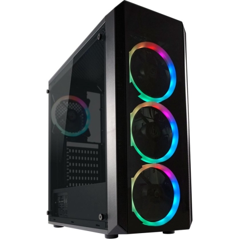 LC-POWER® Quad-Luxx Midi Tower ATX PC Case - Computer Behuizing - 4 RGB Case Fans - Game PC - Gehard Glas - Zwart