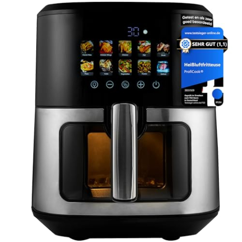 Proficook, Heteluchtfriteuse 6,5L 1700W PC-FR1286H - ​​RVS, 9 Automatische Programma's, Energiebesparing, Automatische Uitschakeling, Koude Handgreep, Meerkleurendisplay, Luchtfriteuse