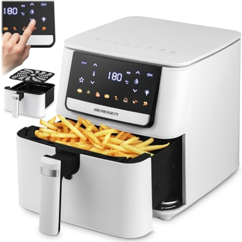 Berdsen Airfryer, heteluchtfriteuse, 1700 W, 6,5 l, friteuse, 8 programma's, touchscreen, wit