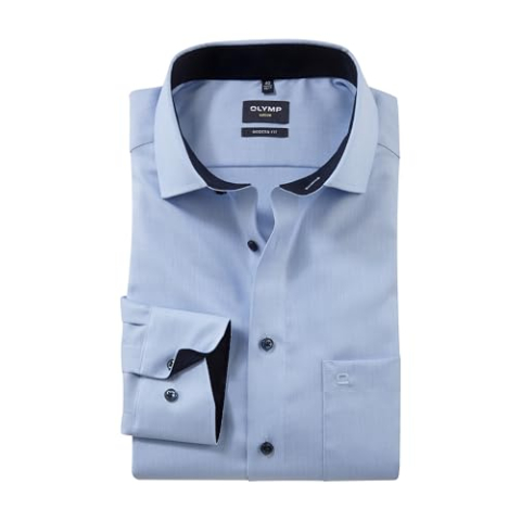 OLYMP Modern Fit overhemd, blauw natte (contrast) Strijkvrij - Maat 42