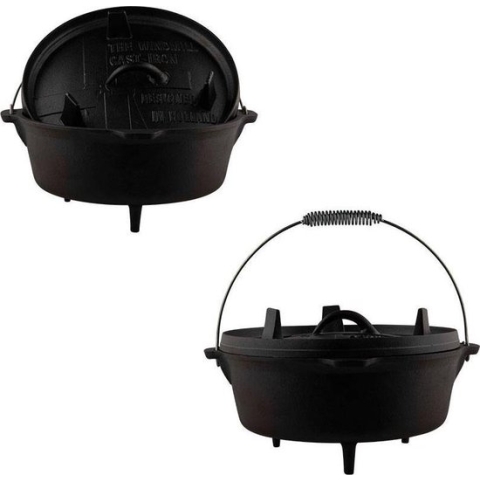 Dutch Oven 9Qt - 7,6 liter - The Windmill - 3-delig - Gietijzer Braadpan - Zwart