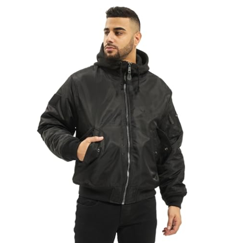 Brandit MA1 Sweathood Bomberjack, Zwart met zwarte capuchon, 4XL