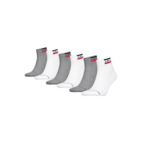 Levi's Heren Quarter Socks (verpakking van 6 stuks), Wit/grijs, 39-42 EU