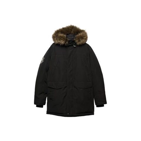 Superdry Heren Everest Parkajack Van Imitatiebont, Jet Black, XL