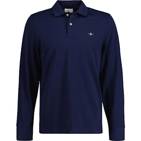 GANT REG Shield LS Pique Rugger Poloshirt voor heren, evening Blue, standaard, evening blue, M