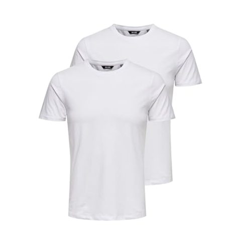 ONLY & SONS Basic Slim T-shirt, verpakt per 2 stuks, Wit/verpakking: 2 wit, XL