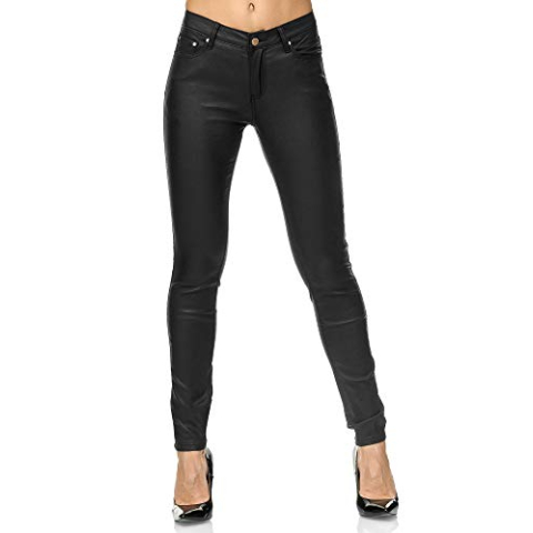 Elara Damesbroek Leatherette Push up Effect Chunkyrayan E621 Black-48 (4XL)