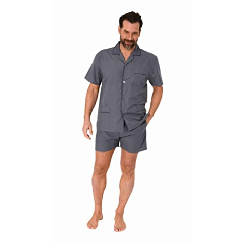 Normann Herenpyjama met korte mouwen, geweven met knopen in elegante look, grijs, 50