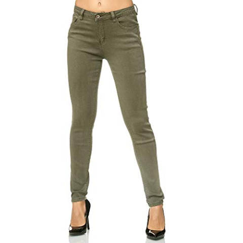 Elara Dames Stretchbroek Skinny Jeans Elastisch Chunkyrayan G09-5 Olive 40 (L)