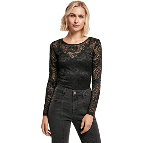 Urban Classics Ladies Lace Longsleeve Body Lichaam zwart M 91% polyamide, 9% elastaan Basics