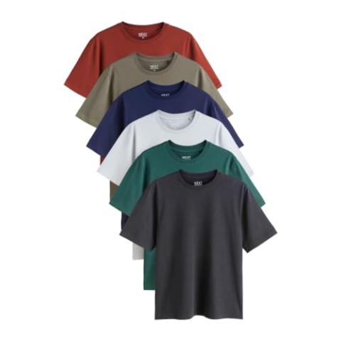 NEXT Heren Set van 6 basic T-shirts van katoen met standaard pasvorm Indigo S