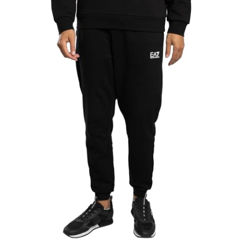 EA7 Heren Pantaloni Logo Joggingbroek, Black/White, L