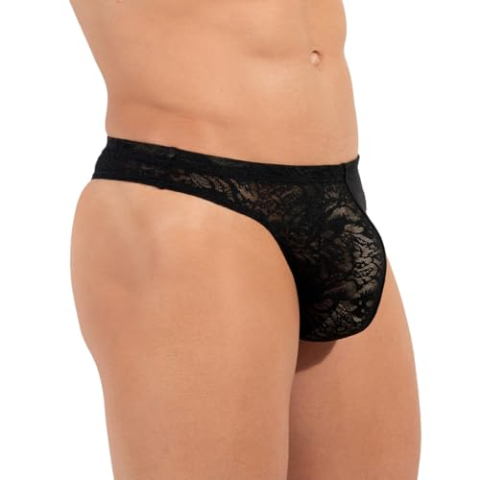Hom String Free Cut Lace Underwear Heren, Zwart, S