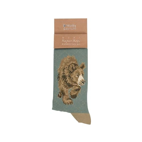 Wrendale Designs In My Footsteps Bear herensok, Groen, 41-45 EU