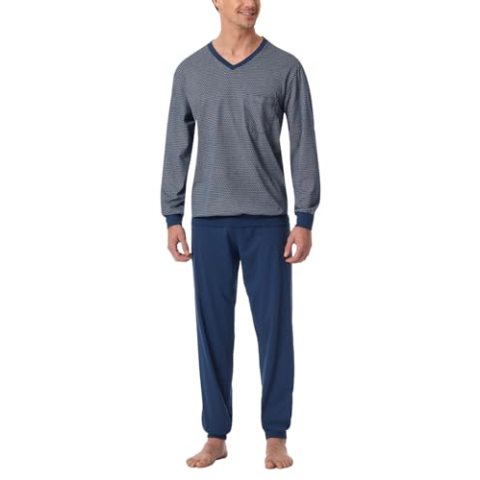 Schiesser Herenpyjamaset lang met boorden, Blauw_182194, 56