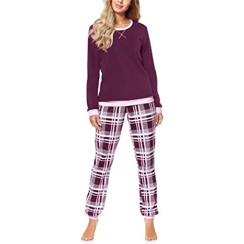 Merry Style Dames Pyjama MS10-168 (Bordeaux/Geruit, M)