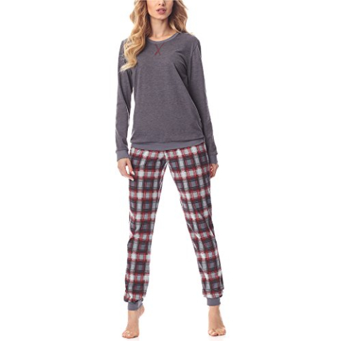 Merry Style Dames Pyjama MS10-168 (Donkermelange/Bordeaux, 3XL)