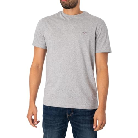 GANT Heren T-shirt met normale schild, grijs melange, gemengd grijs, L