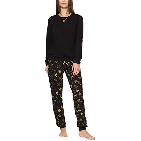 Merry Style Dames Pyjama MS10-168 (Zwart/Gele Sterren, XXL)