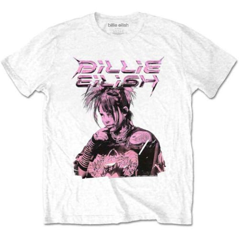 Billie Eilish T-shirt paarse illustratie officiële unisex wit, Wit, XL