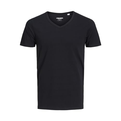 JACK & JONES Heren T-shirt 12059219 Basic V-hals Tee, Gr. 52 (L), zwart (Black)