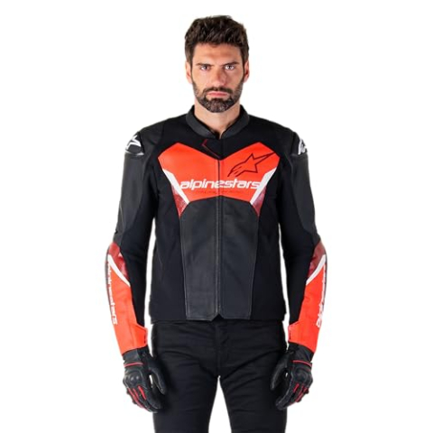 Alpinestars Faster V3 Airflow geperforeerde motorfiets leder- / textieljas, schwarz/neon-rot, 60