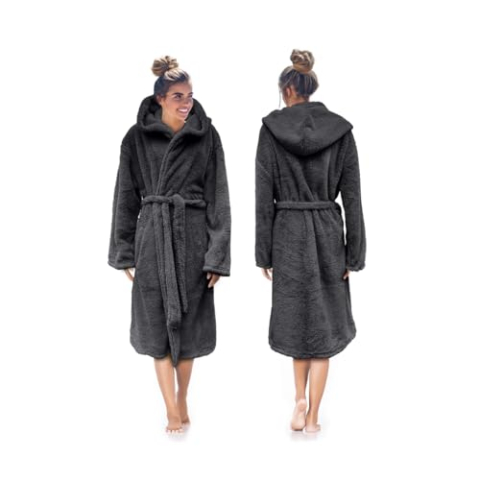 LINNICK Teddy Pluche Badjas met Capuchon inclusief Teddy Tas - dark grey - S