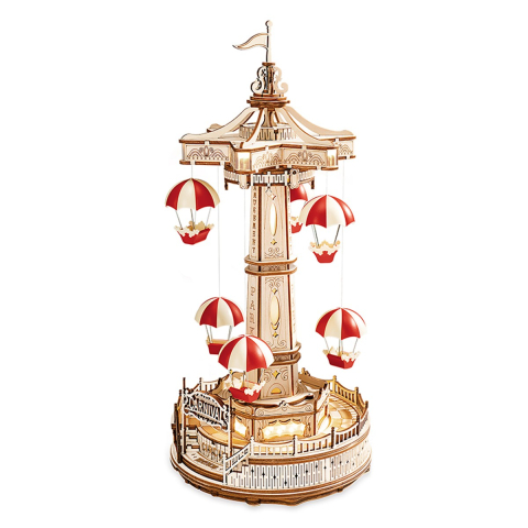 Robotime houten 3D puzzel - muziekdoos Parachute Tower