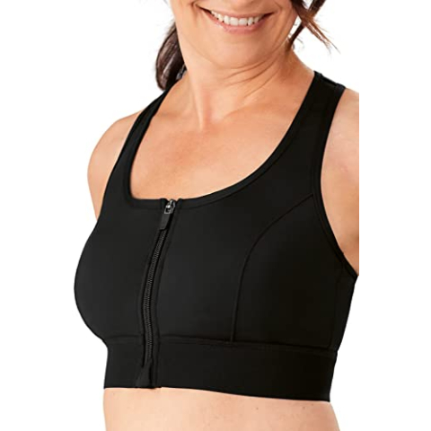 AMOENA Vrouwen Zip Front Medium Ondersteuning Pocketed Sport BH, Zwart, S