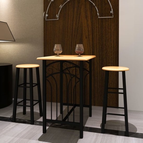 vidaXL-Eetset-hout-met-zwart-staal-tan